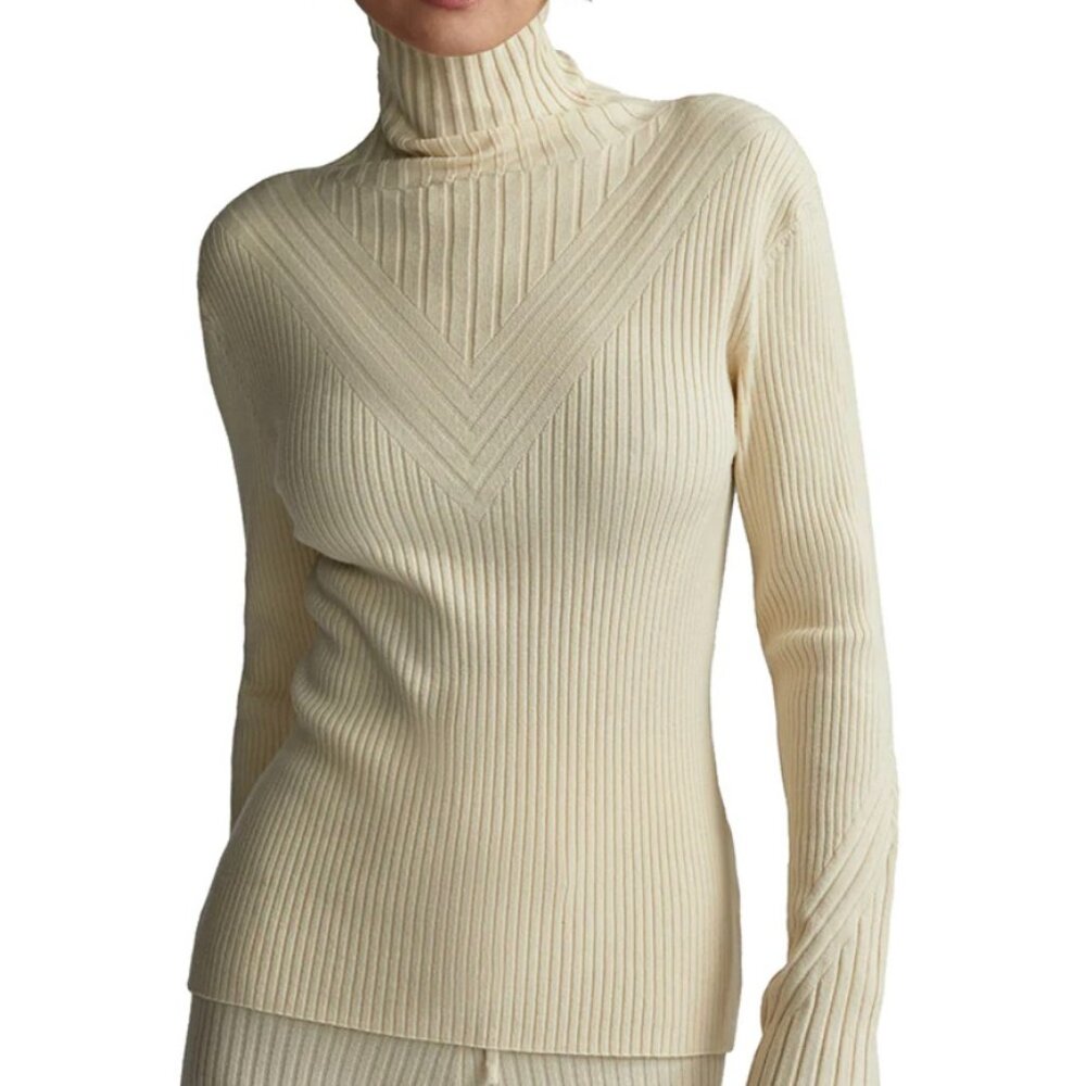 NWT Varley Esme Rib Roll Neck Sweater - Cream - Size XL